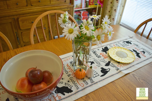 farmhouse style table decorated for Halloween