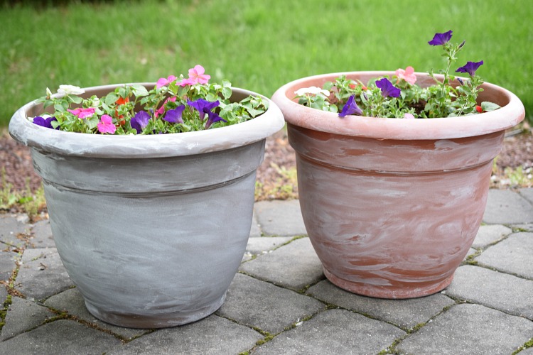 diy white washed patio pots