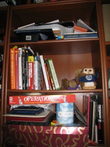 messy bookcase