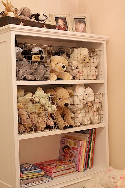organize, toys, bookshelf, wire, bins