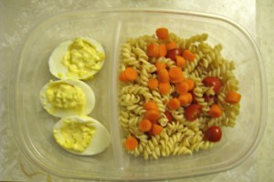 deviled eggs and pasta salad bento lunch