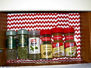 spice drawer, red and white chevron