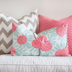 pillow, pink, gray, flower, chevron, Caitlin Wilson Textiles