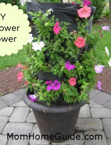 garden, container, DIY, petunia, flower tower