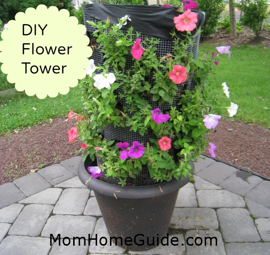 garden, container, DIY, petunia, flower tower