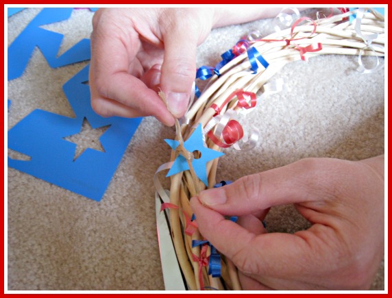 craft, dollar store, grapevine, patriotic, fourth of july wreath