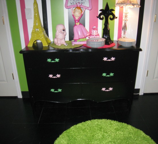 black, painted dresser, color, drawer pulls