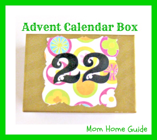 advent calendar box decorated with scrapbook paper for Christmas