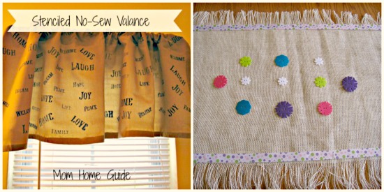 burlap, table runner, valence, stencil