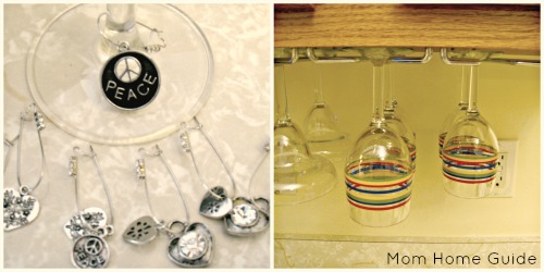 wine glass, rack, charms