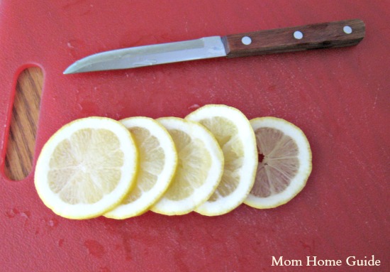 sliced, lemon, cutting board