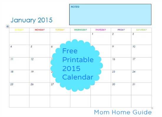 free printable 2015 calendar