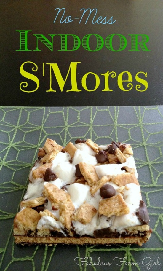 indoor s'mores with graham crackers, marshmallow and chocolate