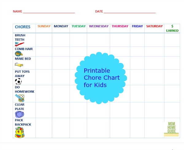 Chore Chart For Kids Allowance