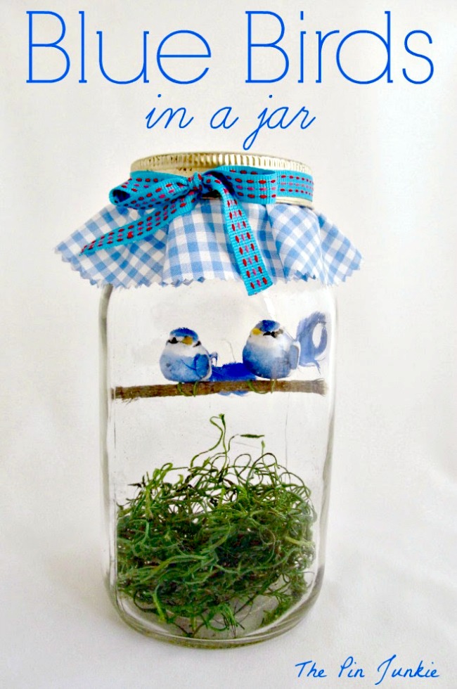 blue birds in a jar