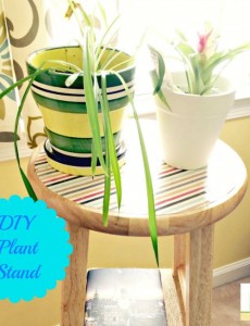 DIY Plant Stand from a bar stool and decorated with scrapbook paper