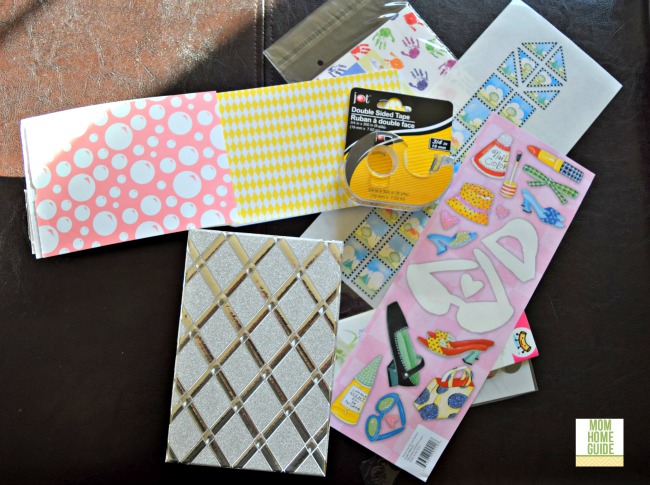 DIY storage box decorated with scrapbook paper and stickers