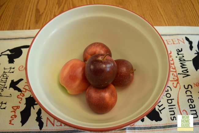 Personalized red mixing bowl with red apples