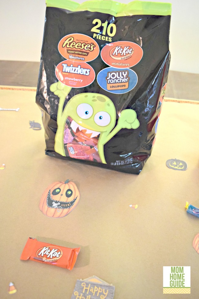 Brown Kraft paper can be used for a fun Halloween party table runner that kids can customize!
