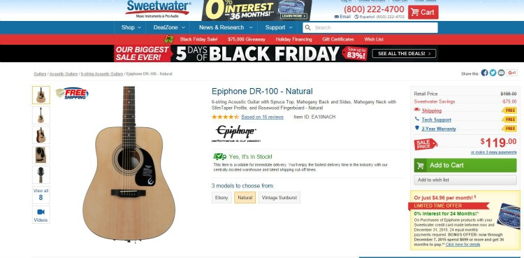 I bought my beautiful new Epiphone guitar at Sweetwater.com