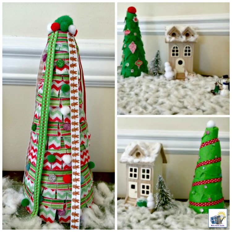 This Christmas village with DIY foam cone Christmas trees is easy and fun to make!
