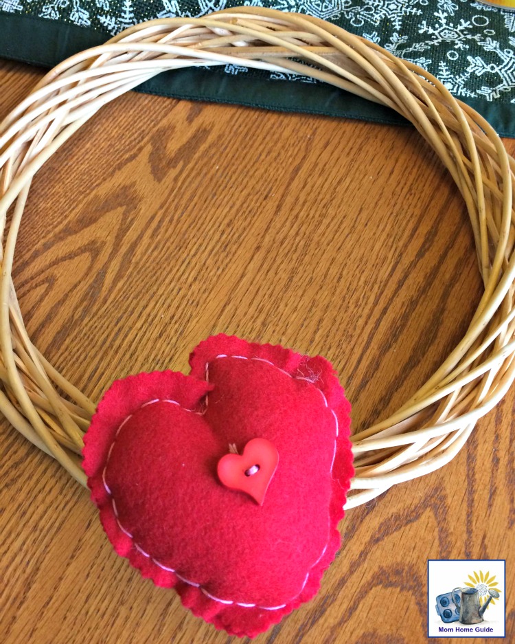 Felt heart on grapevine wreath