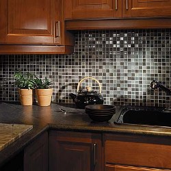 Beautiful gray and white mosaic tile backsplash for the kitchen