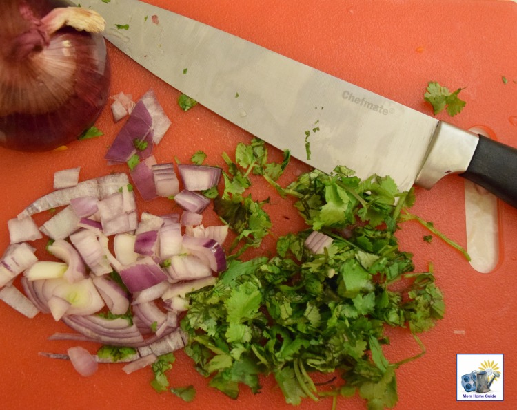 chopped cilantro and red onion