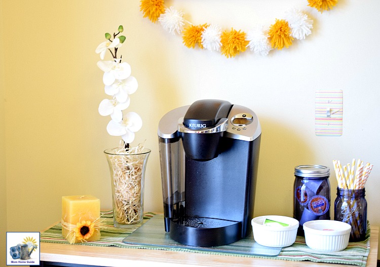 A cute coffee beverage station decorated for spring