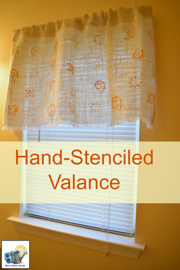 hand stenciled burlap valance