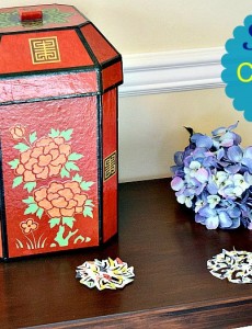 spring console table decorated with scrapbook paper punches