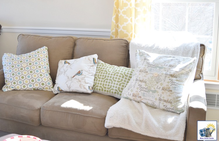 Living room with yellow curtains