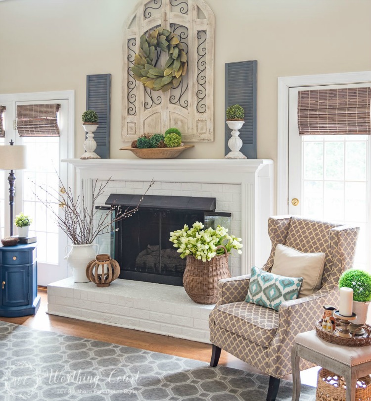 spring living room and fireplace