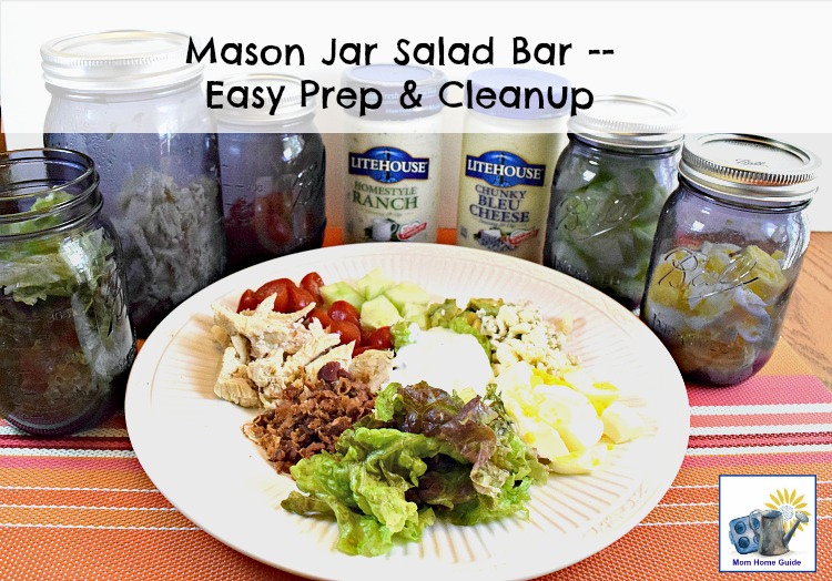 My family loves salad bar nights -- to make things easy, I prep my veggies beforehand, and store them in mason jars. When its time for dinner, everyone can choose the toppings they want from the mason jars.