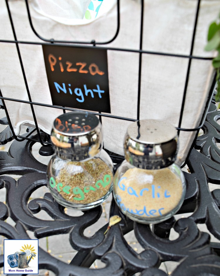 I love this cute caddie and oregano and garlic powder shakers for an outdoor pizza night!