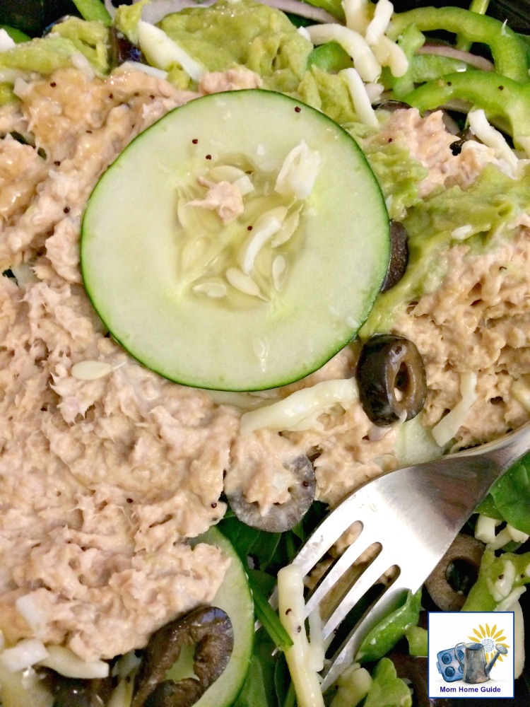 salad with tuna, cheese and cucumbers