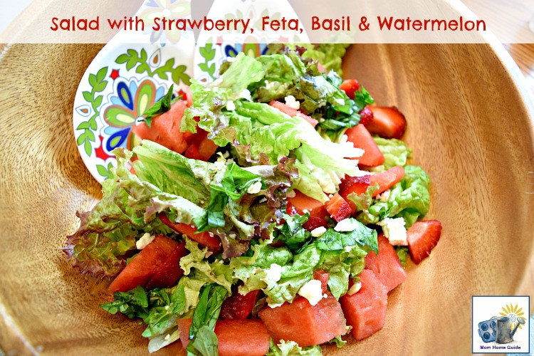 Salad with strawberry, feta, basil and watermelon