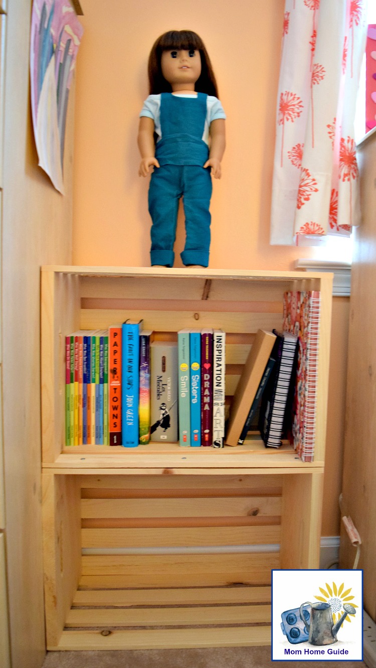 Wood crates make for simple and inexpensive bookshelves in a kds' or teen room