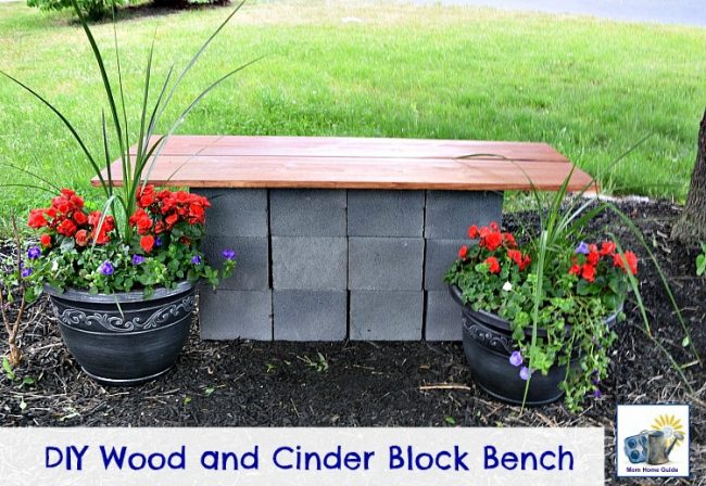 This DIY cinder block and wood bench is an easy and inexpensive way to build a beautiful outdoor bench!