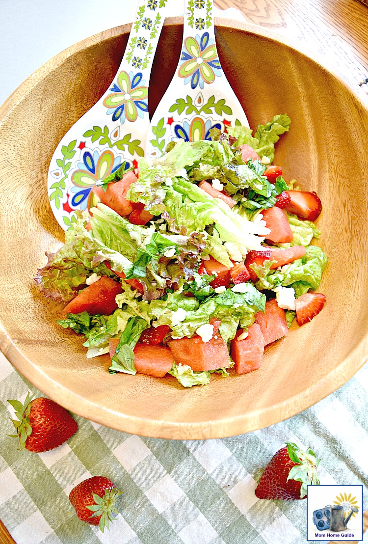 Strawberry basil watermelon and feta summer salad