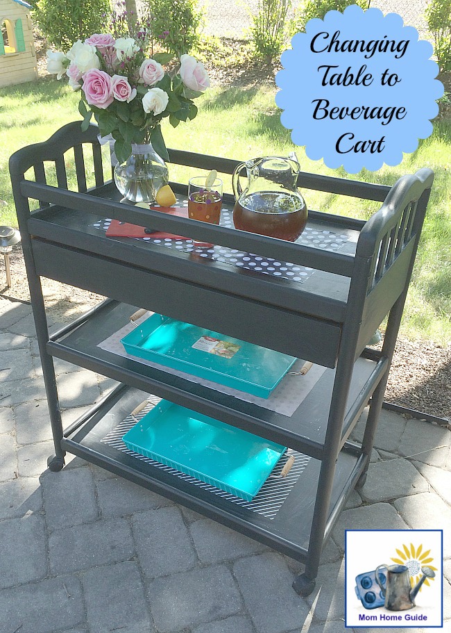 Changing table chalk painted and upcycled to serve as a fun beverage cart