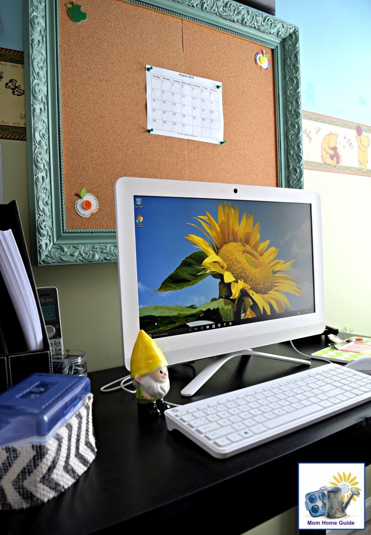 DIY family computer command center with DIY framed cork board