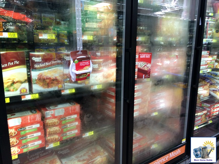 Frozen lasagne in the frozen food aisle at Walmart