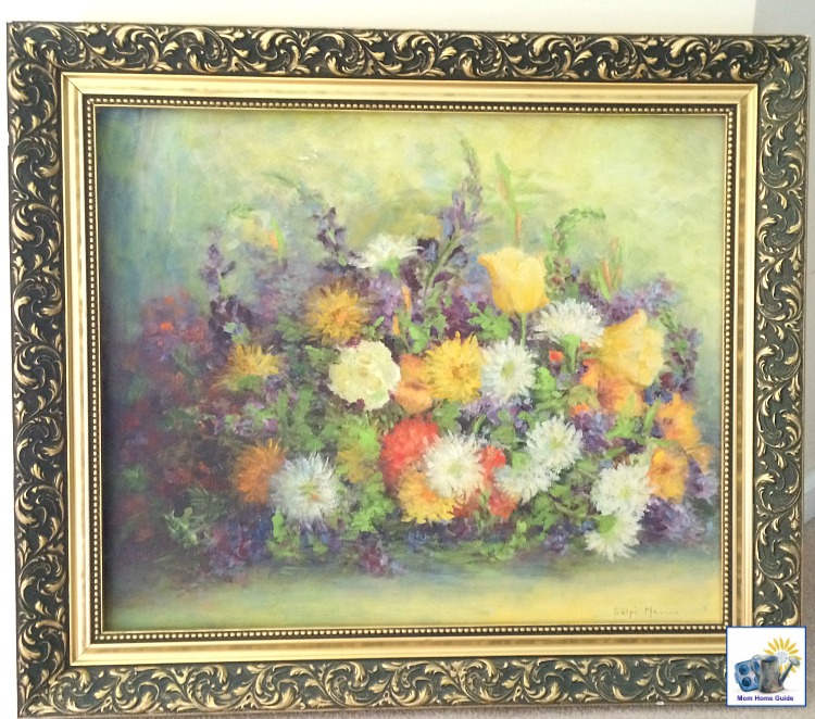 Old oil painting in a heavy gold frame -- this frame is perfect for an upcycled or DIY project