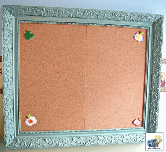 diy cork board in a spray painted picture frame