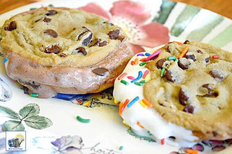 Homemade chipwiches made with Edy's ice cream and Toll House chocolate chip cookies