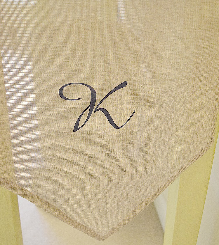Personalized burlap table runner from Oriental Trading