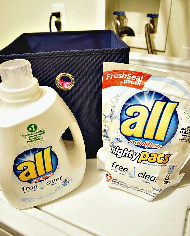 All Free & Clear Detergent is free of dyes and perfumes, which is a help to allergy sufferers