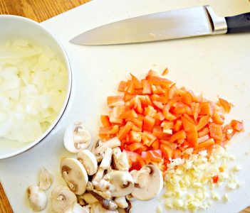 chopped peppers, onions and mushrooms