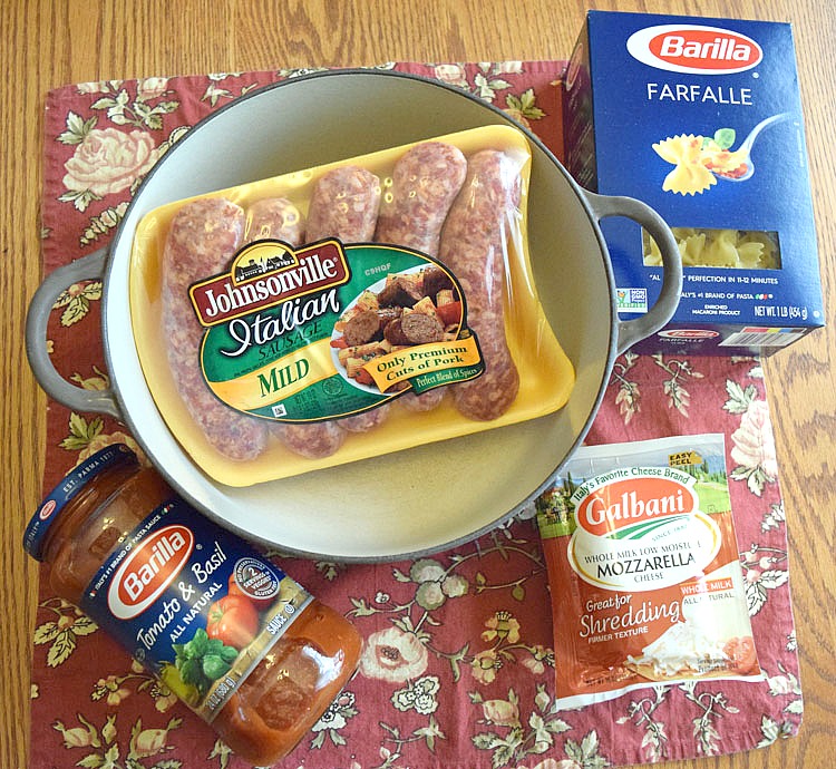 ingredients for one post cheesy sausage pasta dish